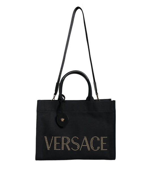 Чорна шкіряна сумка через плече з логотипом Versace із верхньою ручкою