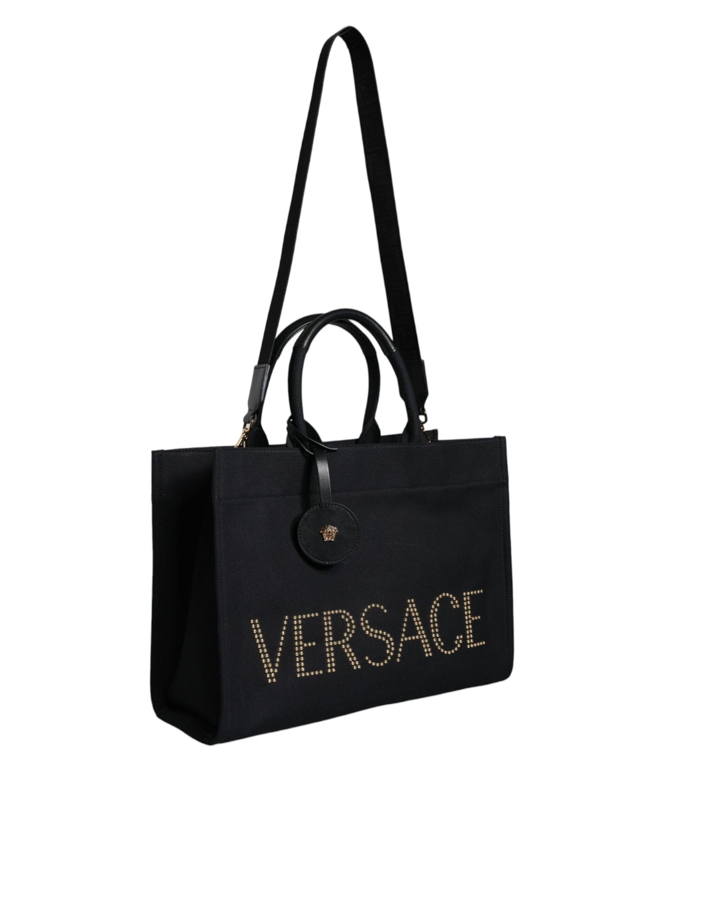 Чорна шкіряна сумка через плече з логотипом Versace із верхньою ручкою