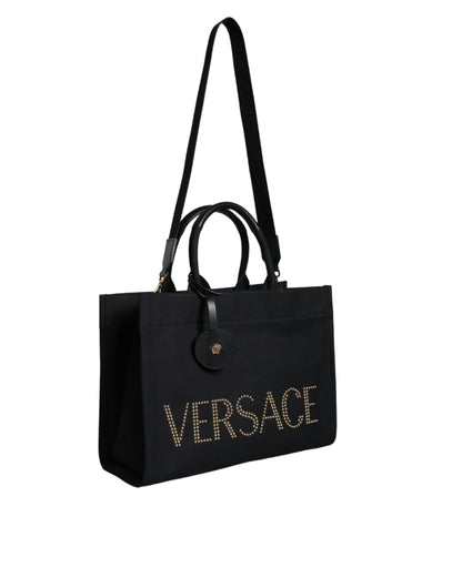 Чорна шкіряна сумка через плече з логотипом Versace із верхньою ручкою