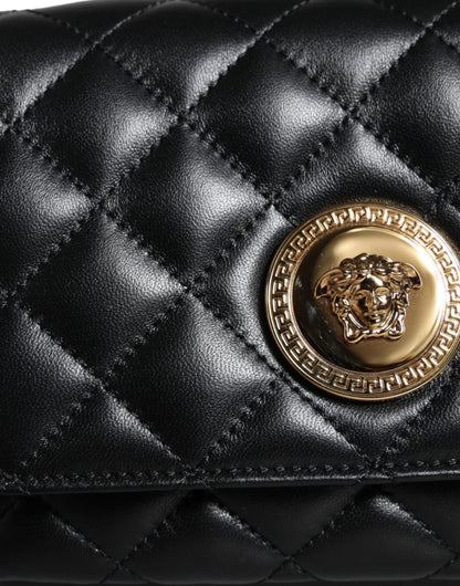 Чорна стьобана шкіряна сумка Versace через плече