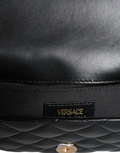 Чорна стьобана шкіряна сумка Versace через плече