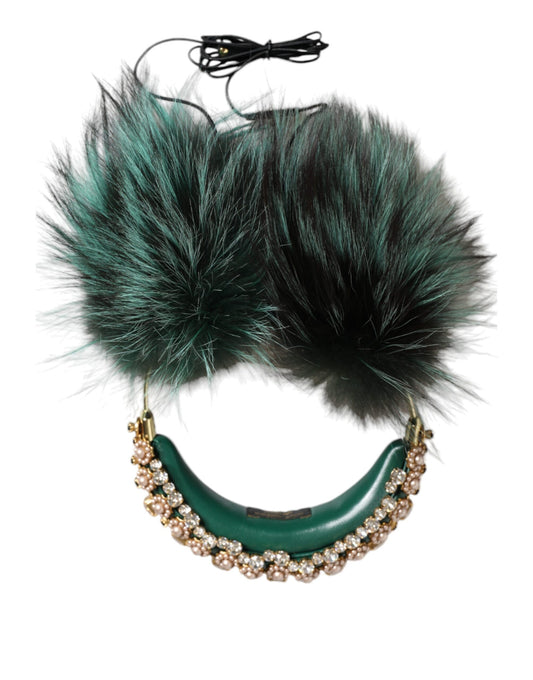 Dolce &amp; Gabbana Green Gold Crystal Fur Headset Audio AUX Навушники