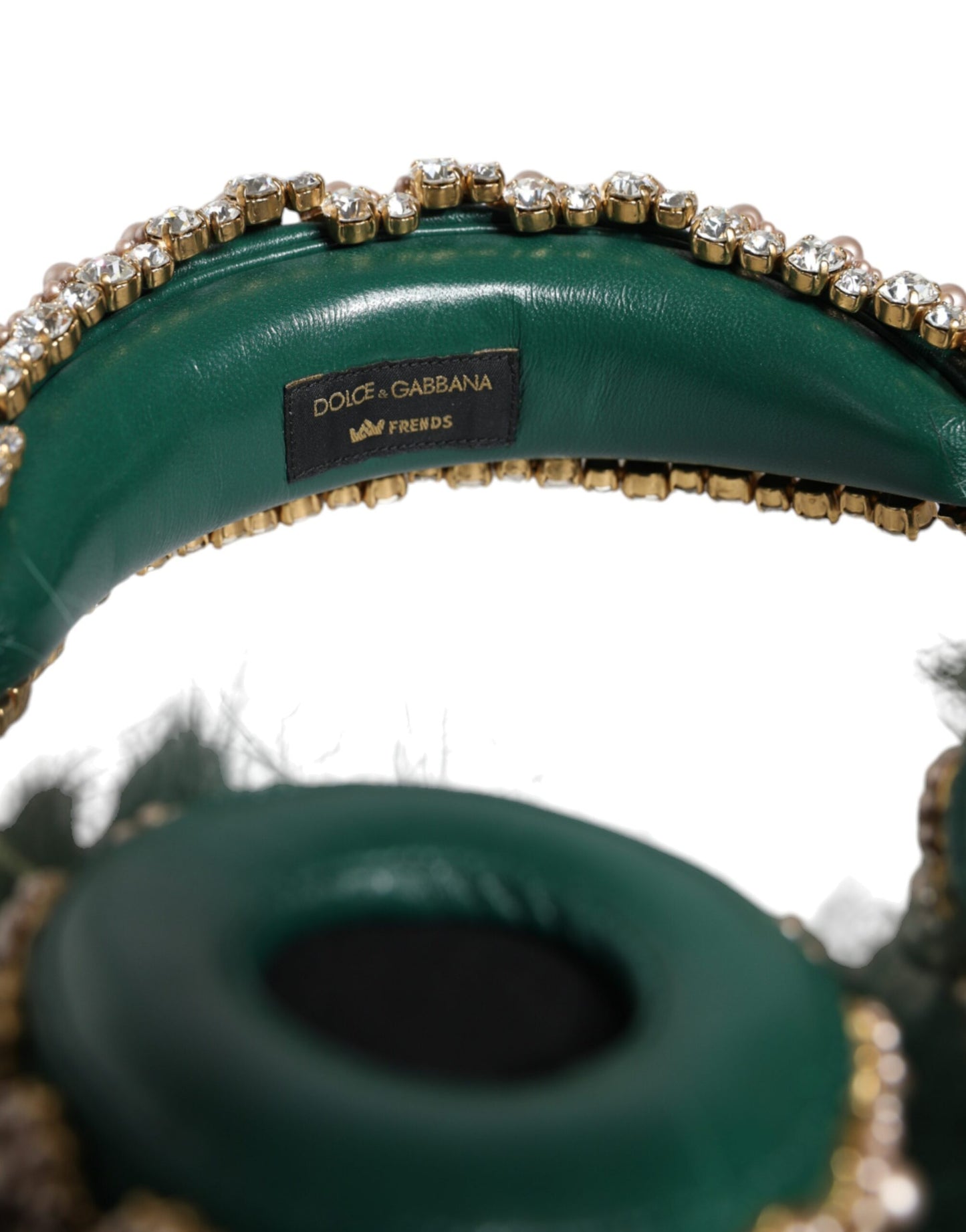 Dolce &amp; Gabbana Green Gold Crystal Fur Headset Audio AUX Навушники
