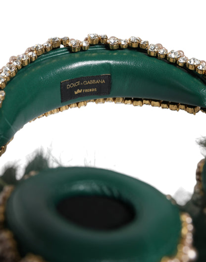 Dolce &amp; Gabbana Green Gold Crystal Fur Headset Audio AUX Навушники