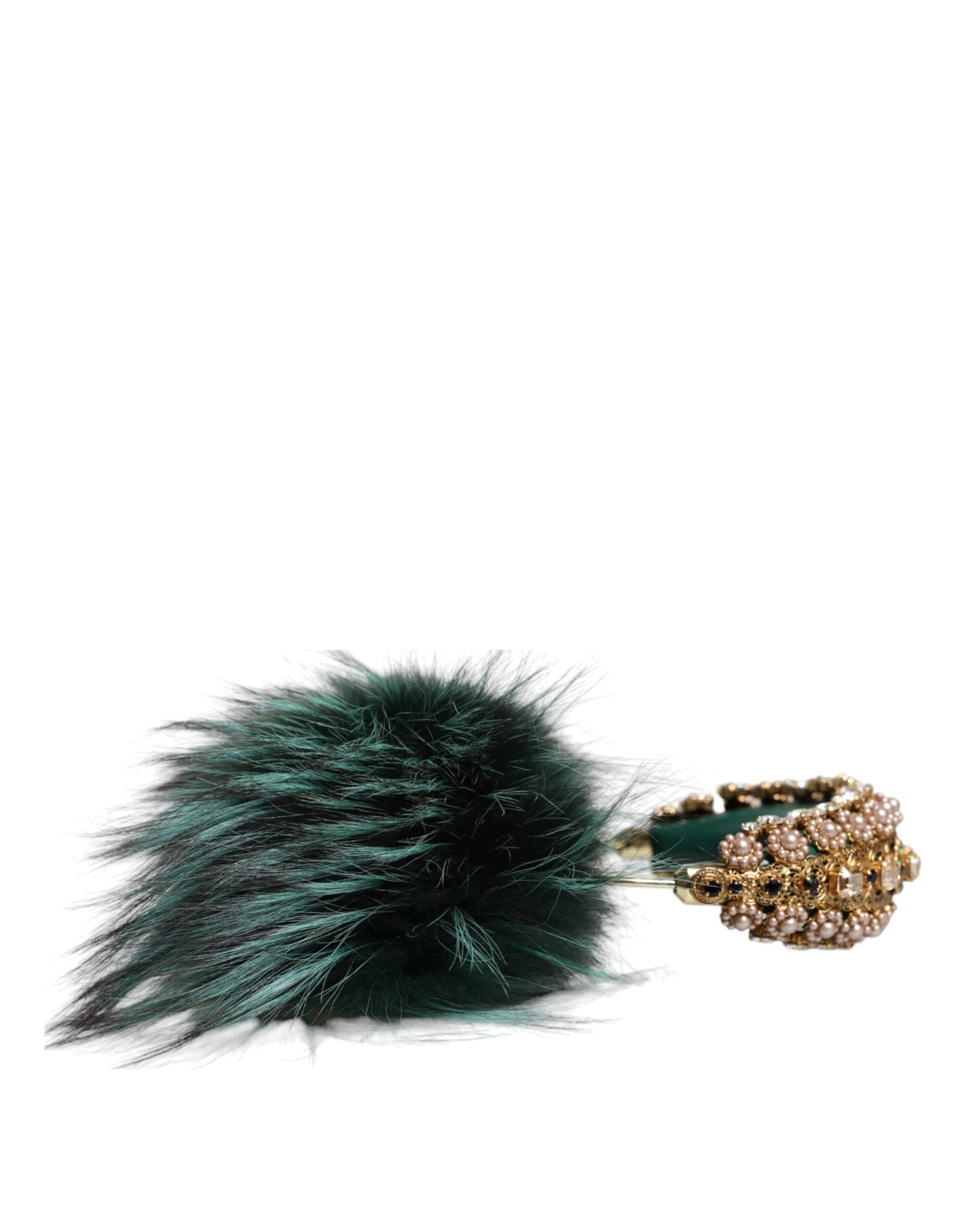 Dolce &amp; Gabbana Green Gold Crystal Fur Headset Audio AUX Навушники