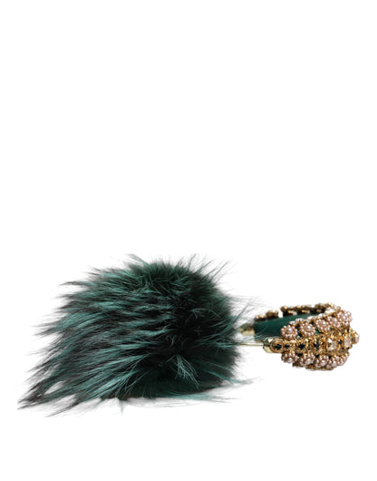 Dolce &amp; Gabbana Green Gold Crystal Fur Headset Audio AUX Навушники