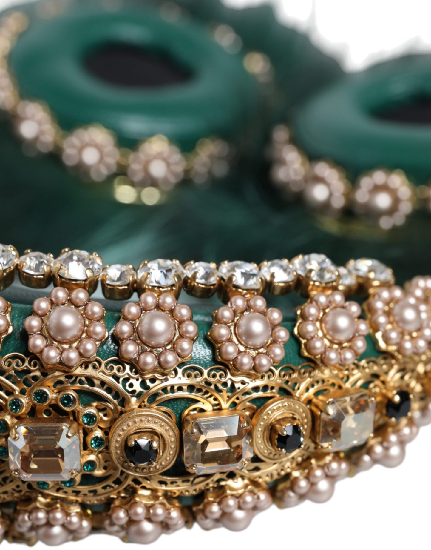 Dolce &amp; Gabbana Green Gold Crystal Fur Headset Audio AUX Навушники