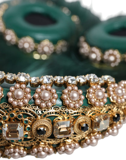 Dolce &amp; Gabbana Green Gold Crystal Fur Headset Audio AUX Навушники