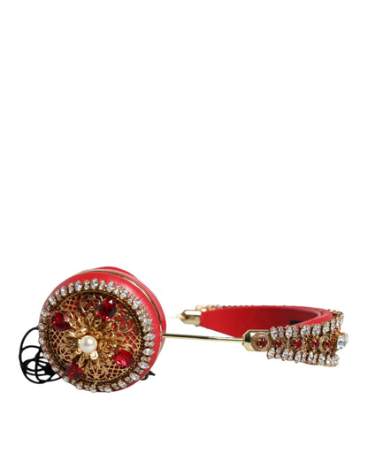 Навушники Dolce &amp; Gabbana Red Nappa Leather Floral Crystal