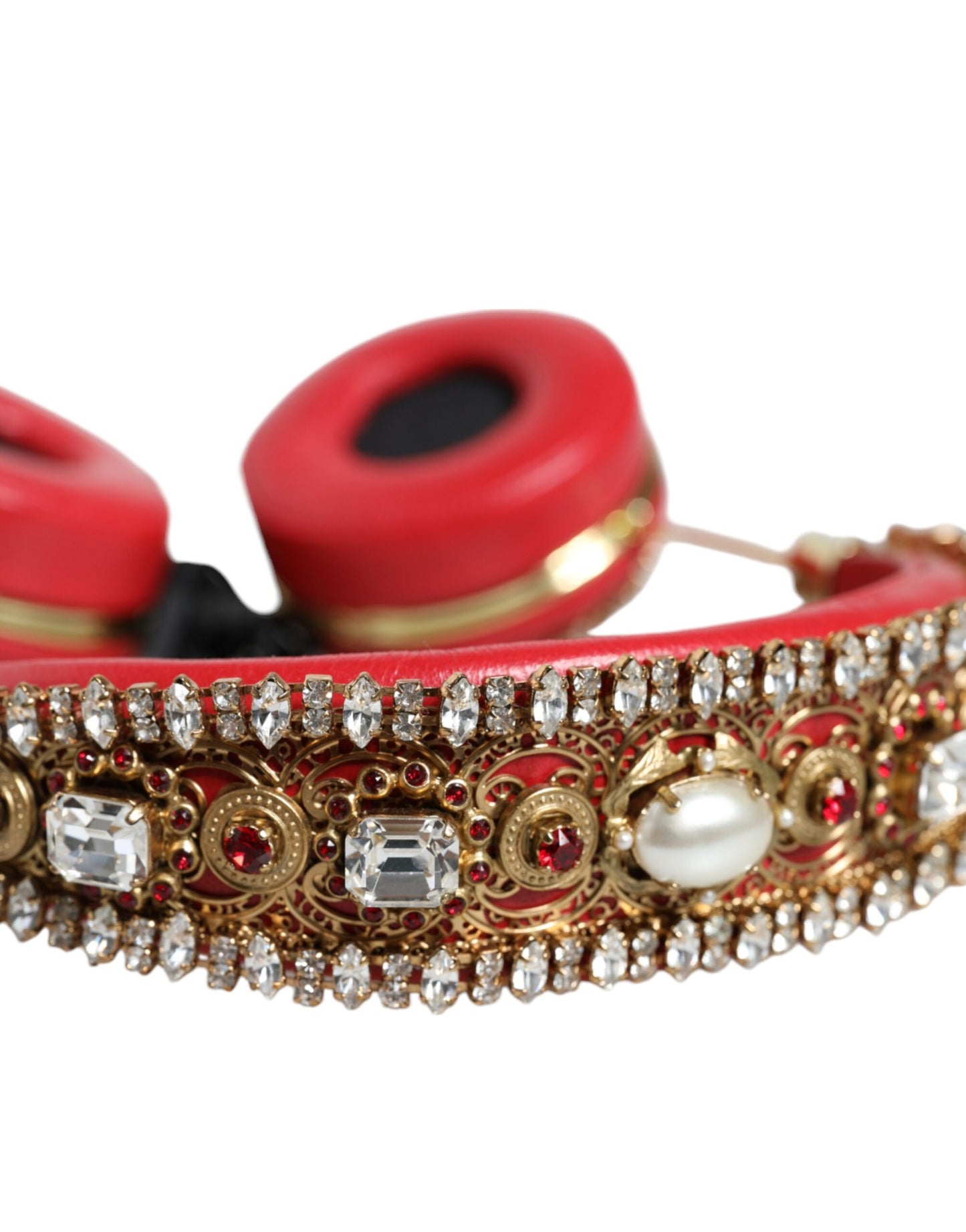 Навушники Dolce &amp; Gabbana Red Nappa Leather Floral Crystal