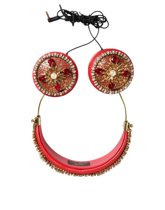 Навушники Dolce &amp; Gabbana Red Nappa Leather Floral Crystal