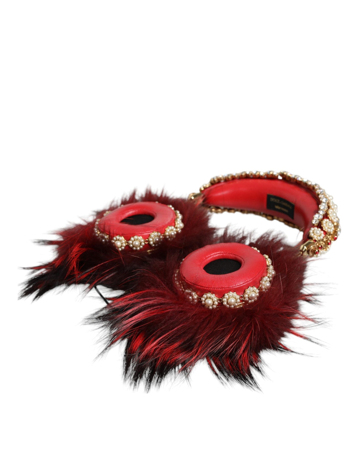 Dolce &amp; Gabbana Red Gold Crystal Fur Headset Audio AUX Навушники