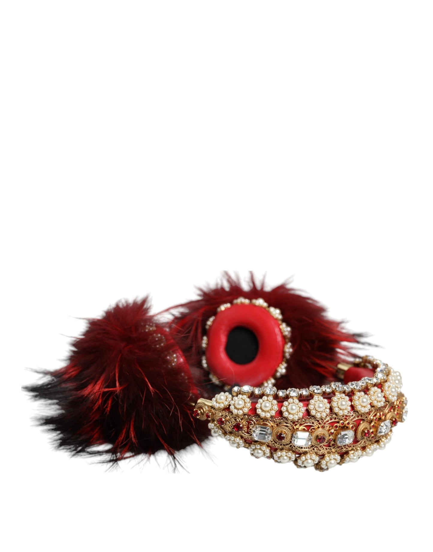 Dolce &amp; Gabbana Red Gold Crystal Fur Headset Audio AUX Навушники