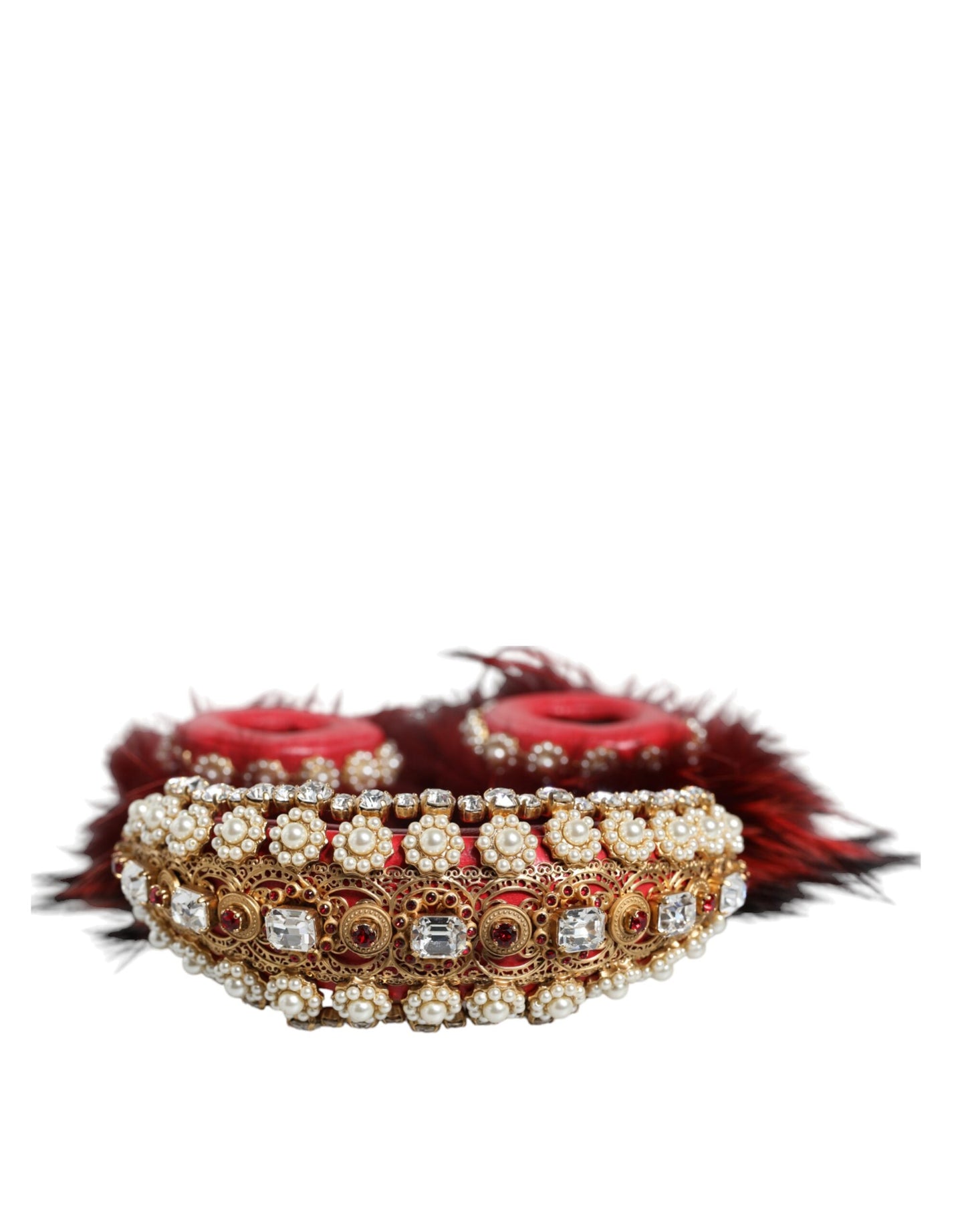 Dolce &amp; Gabbana Red Gold Crystal Fur Headset Audio AUX Навушники