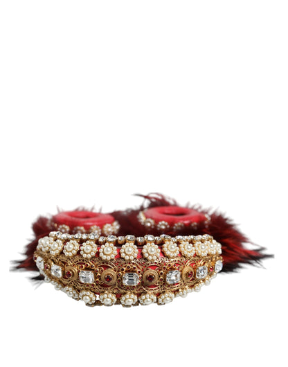 Dolce &amp; Gabbana Red Gold Crystal Fur Headset Audio AUX Навушники