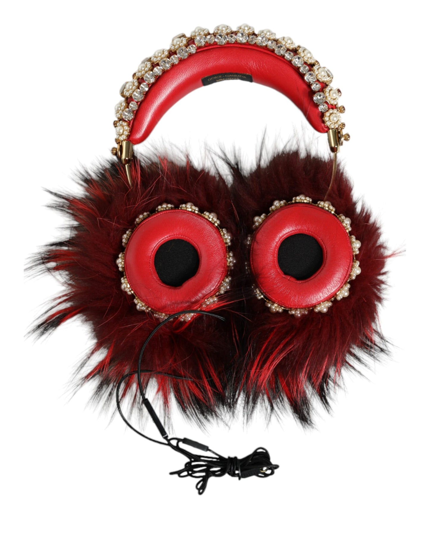 Dolce &amp; Gabbana Red Gold Crystal Fur Headset Audio AUX Навушники