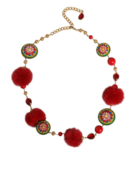 Dolce &amp; Gabbana Золотий латунний червоний хутряний кришталевий ремінь Torero
