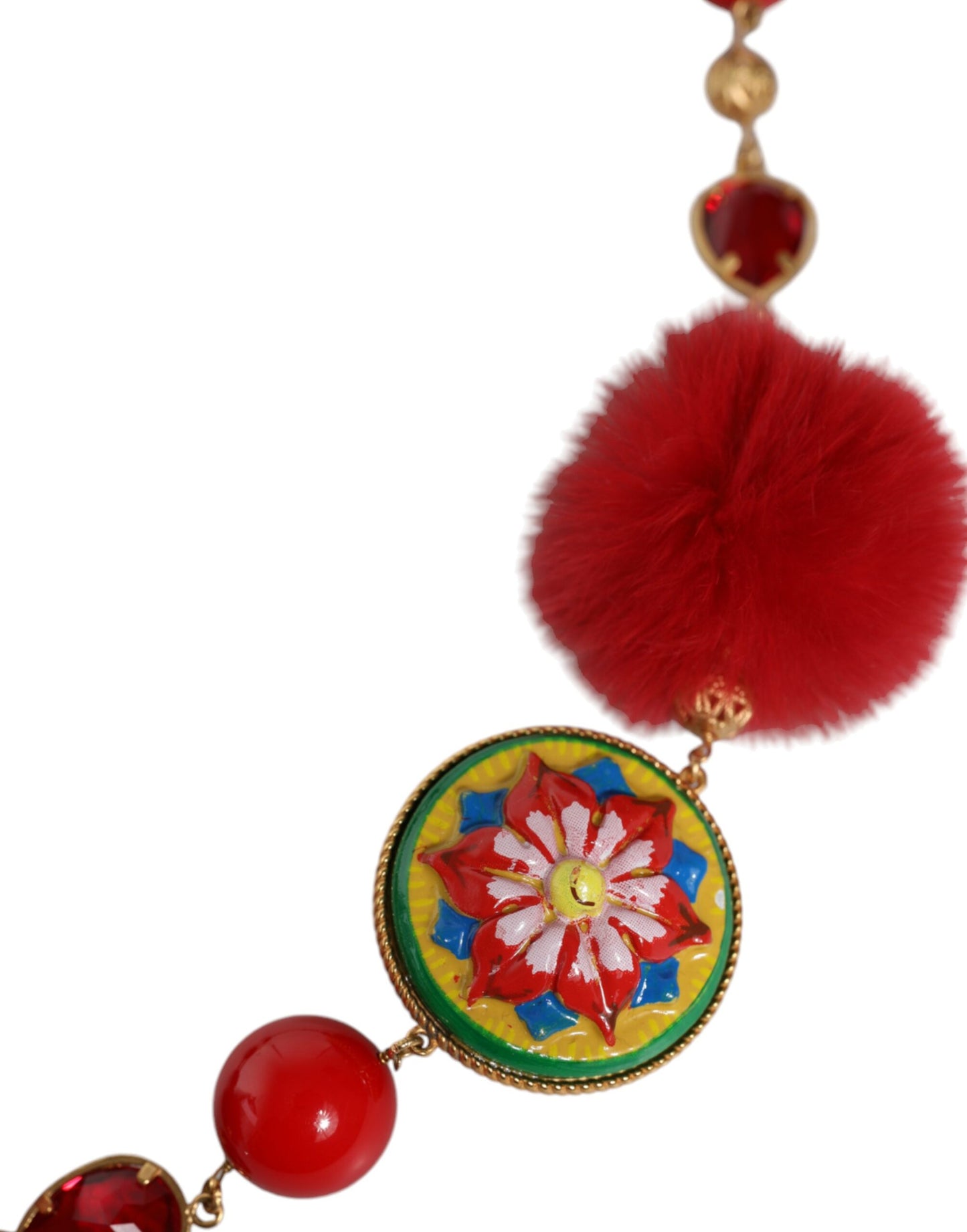 Dolce &amp; Gabbana Золотий латунний червоний хутряний кришталевий ремінь Torero