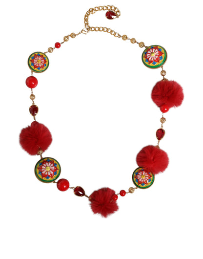 Dolce &amp; Gabbana Золотий латунний червоний хутряний кришталевий ремінь Torero