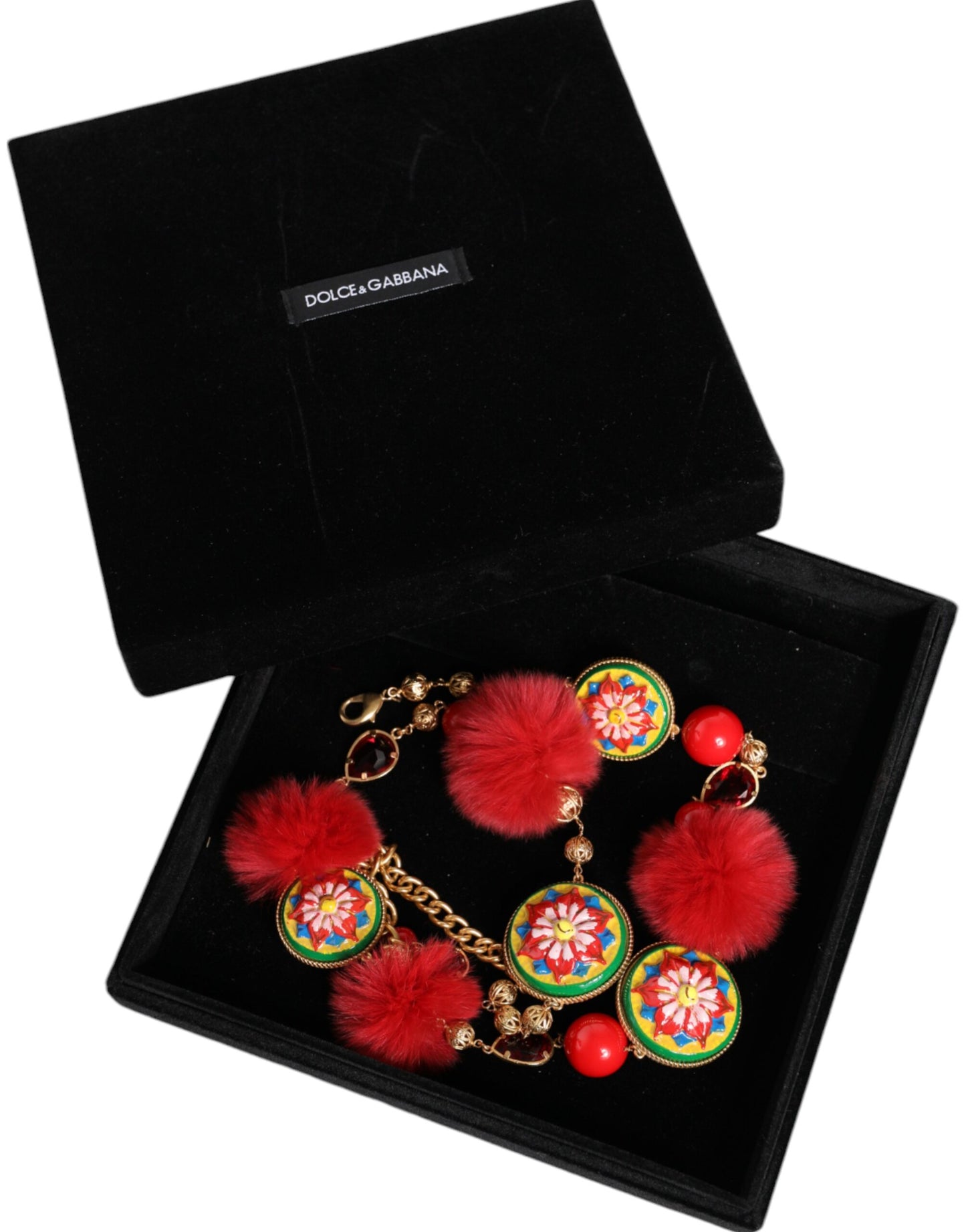 Dolce &amp; Gabbana Золотий латунний червоний хутряний кришталевий ремінь Torero