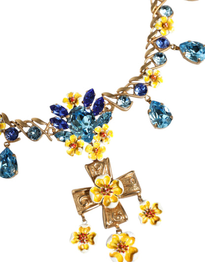 Намисто Dolce &amp; Gabbana із золотим латунним ланцюжком із квітковим кристалічним хрестом
