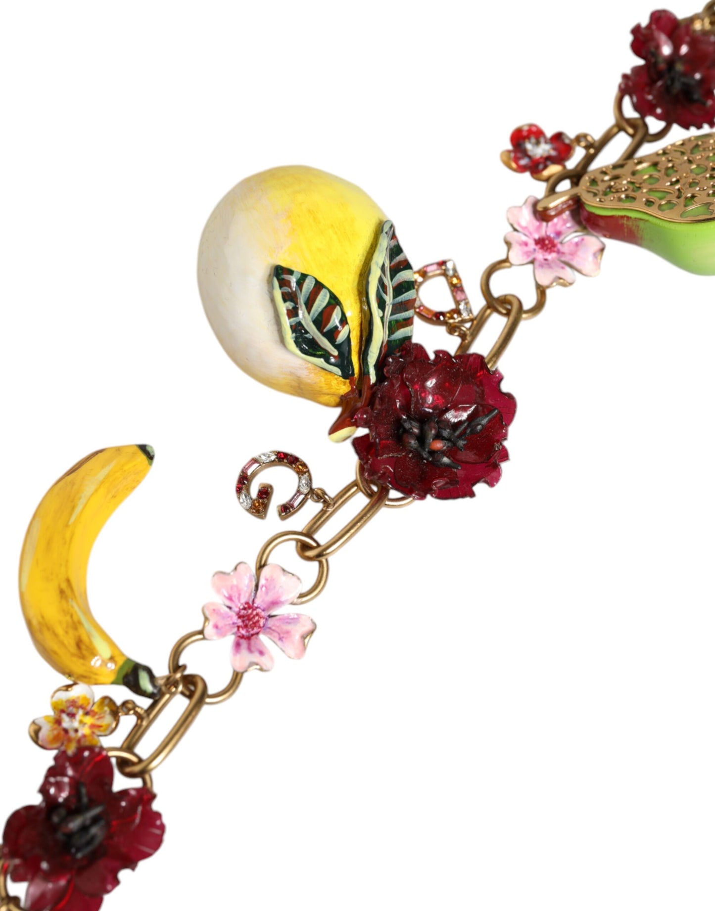 Dolce &amp; Gabbana Золоті латуні ФРУКТИ Підвіски Квіти Кришталевий логотип Намисто