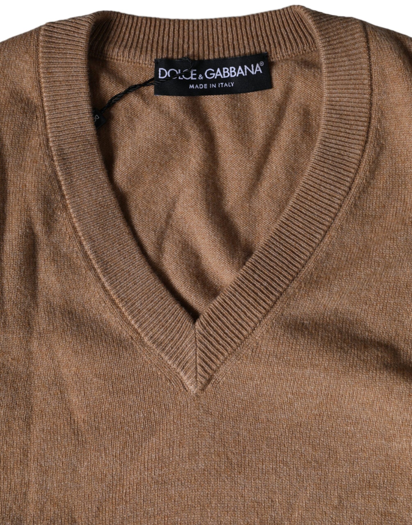 Коричневий кашеміровий в'язаний пуловер із V-подібним вирізом Dolce &amp; Gabbana