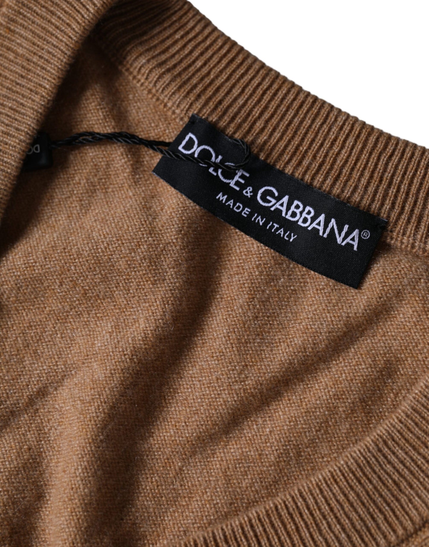 Коричневий кашеміровий в'язаний пуловер із V-подібним вирізом Dolce &amp; Gabbana
