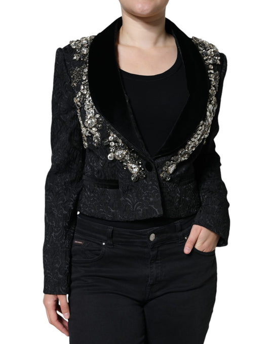 Чорний жаккардовий піджак Dolce &amp; Gabbana Crystal Floral Blazer