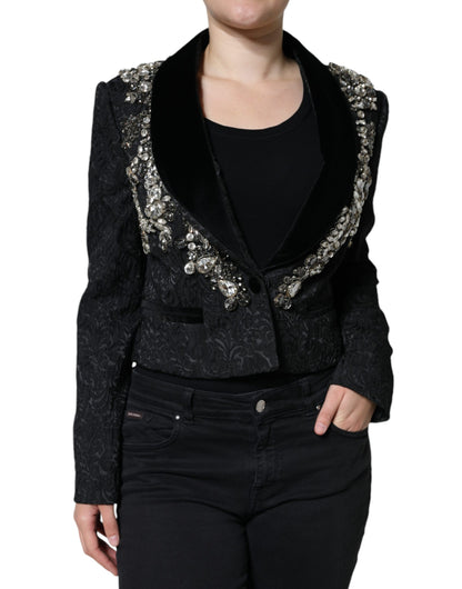 Чорний жаккардовий піджак Dolce &amp; Gabbana Crystal Floral Blazer