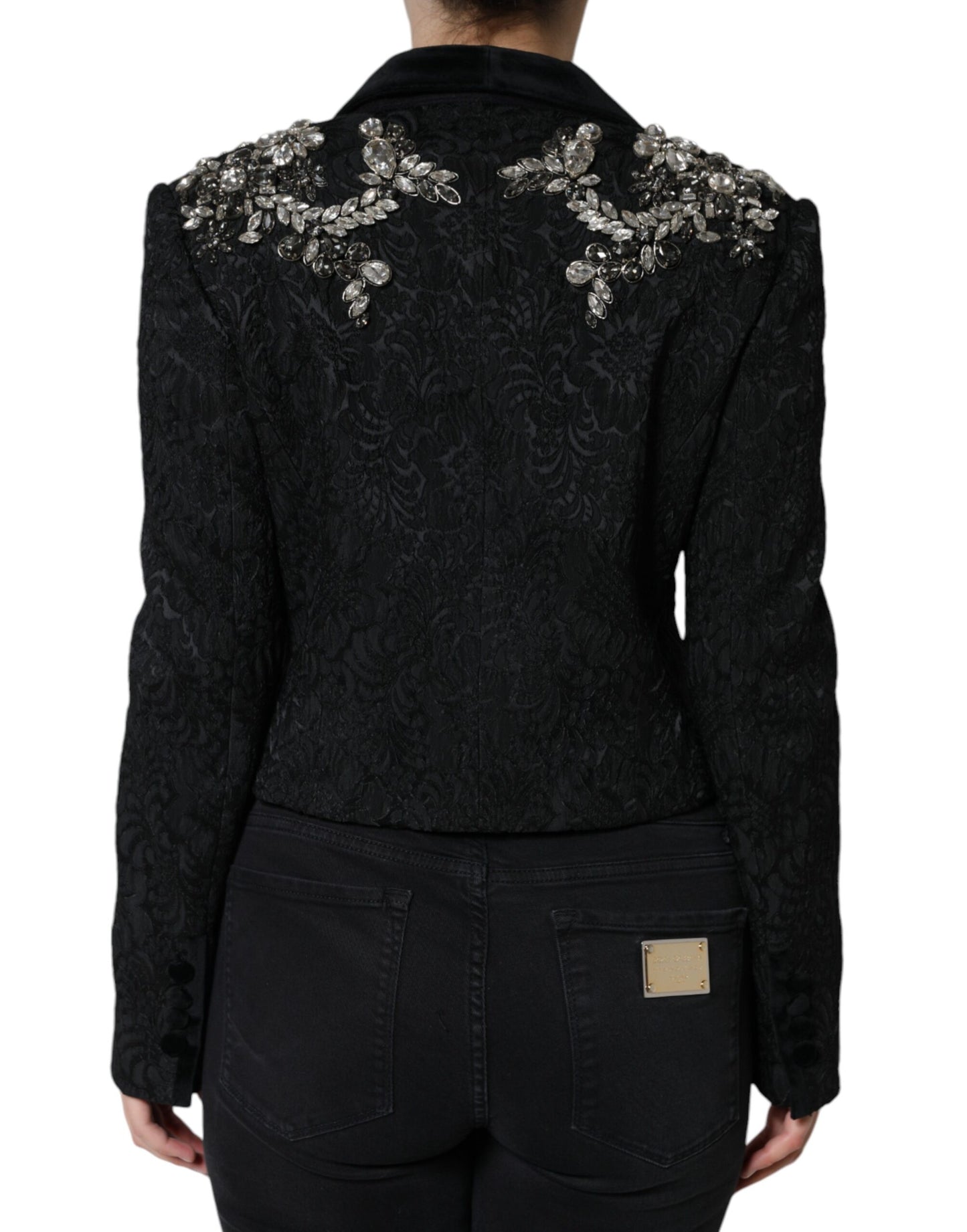 Чорний жаккардовий піджак Dolce &amp; Gabbana Crystal Floral Blazer