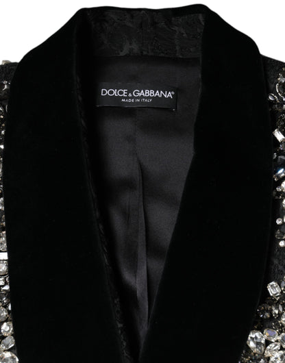 Чорний жаккардовий піджак Dolce &amp; Gabbana Crystal Floral Blazer