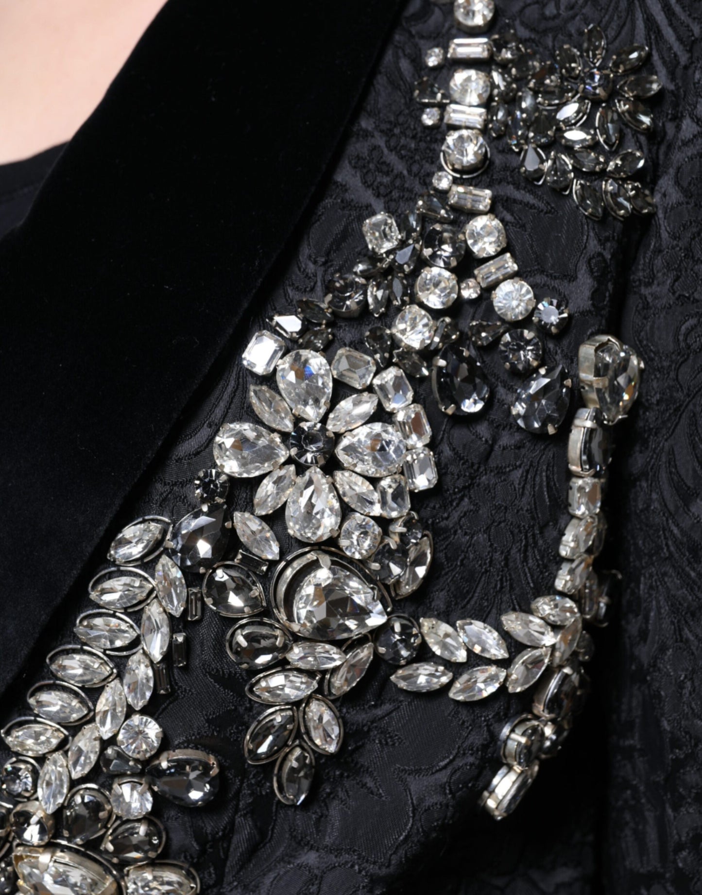 Чорний жаккардовий піджак Dolce &amp; Gabbana Crystal Floral Blazer