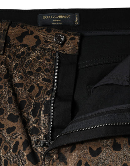Коричневі бавовняні завужені джинси з леопардовим принтом Dolce &amp; Gabbana