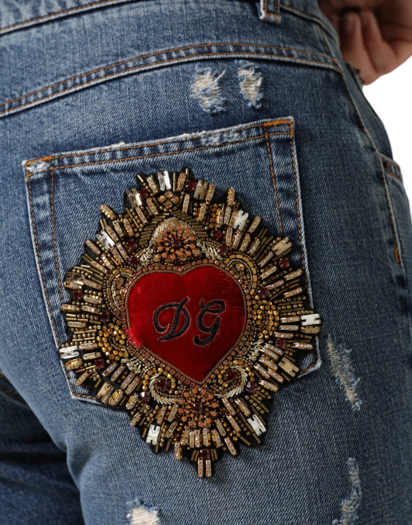 Сині бавовняні рвані джинси-бойфренди Dolce &amp; Gabbana