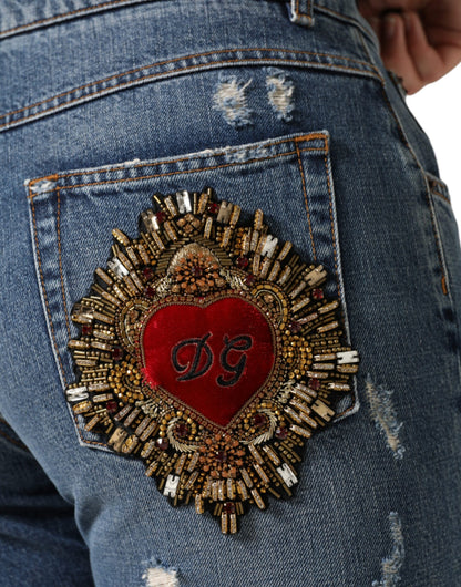 Сині бавовняні рвані джинси-бойфренди Dolce &amp; Gabbana