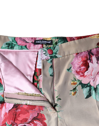Бежеві завужені штани з високою талією з квітковим жаккардом Dolce &amp; Gabbana
