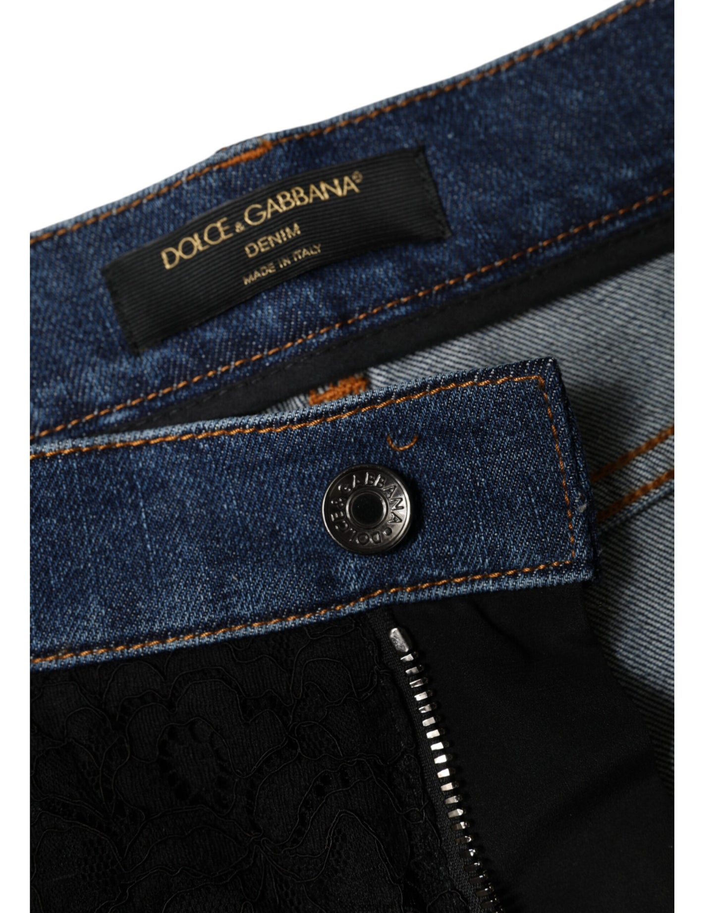 Вузькі джинси Dolce &amp; Gabbana з чорним мереживом і квітковим орнаментом