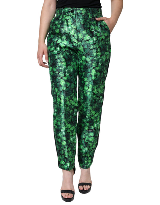 Шовкові атласні завужені штани з високою талією Dolce &amp; Gabbana Green Clover