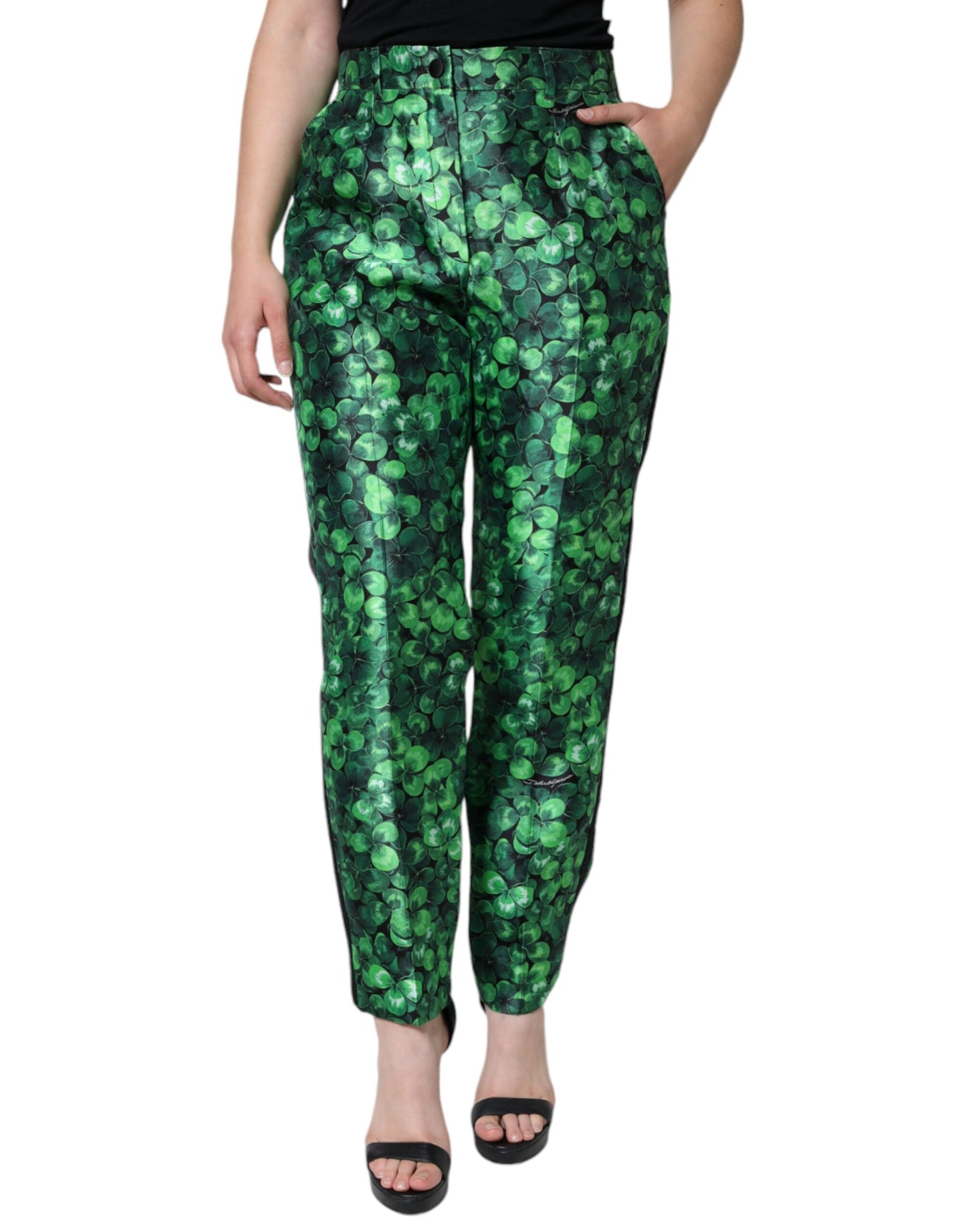 Шовкові атласні завужені штани з високою талією Dolce &amp; Gabbana Green Clover