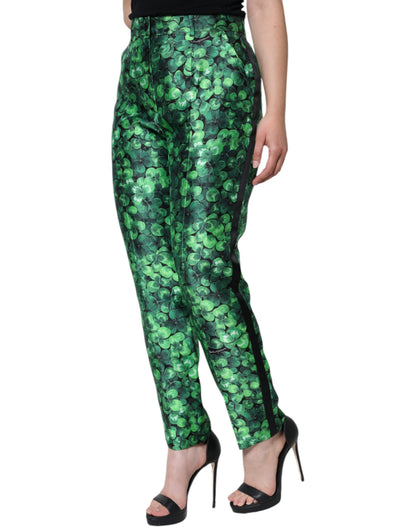 Шовкові атласні завужені штани з високою талією Dolce &amp; Gabbana Green Clover