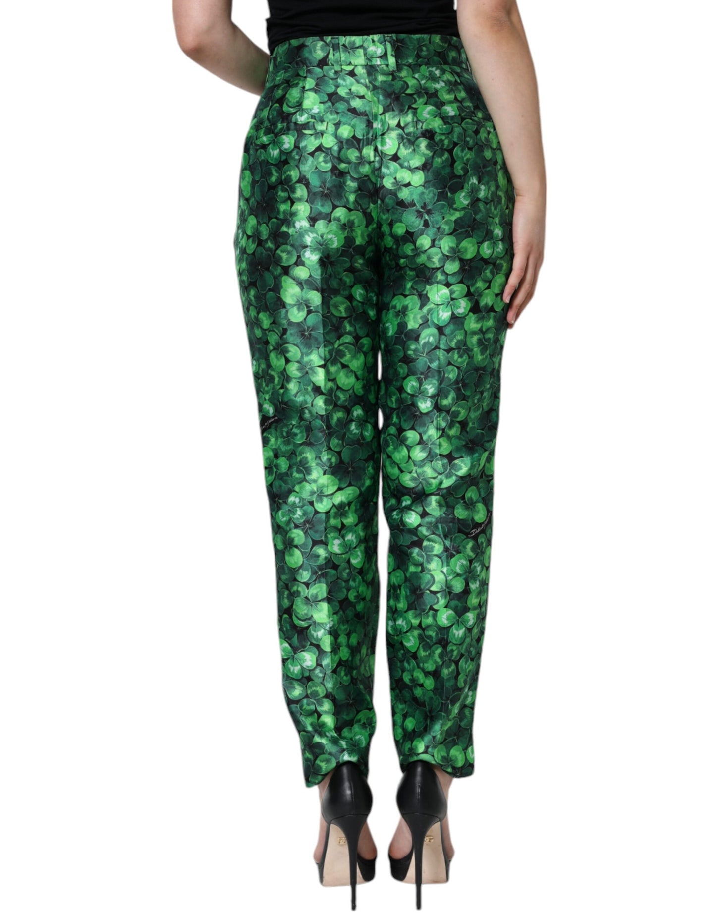 Шовкові атласні завужені штани з високою талією Dolce &amp; Gabbana Green Clover