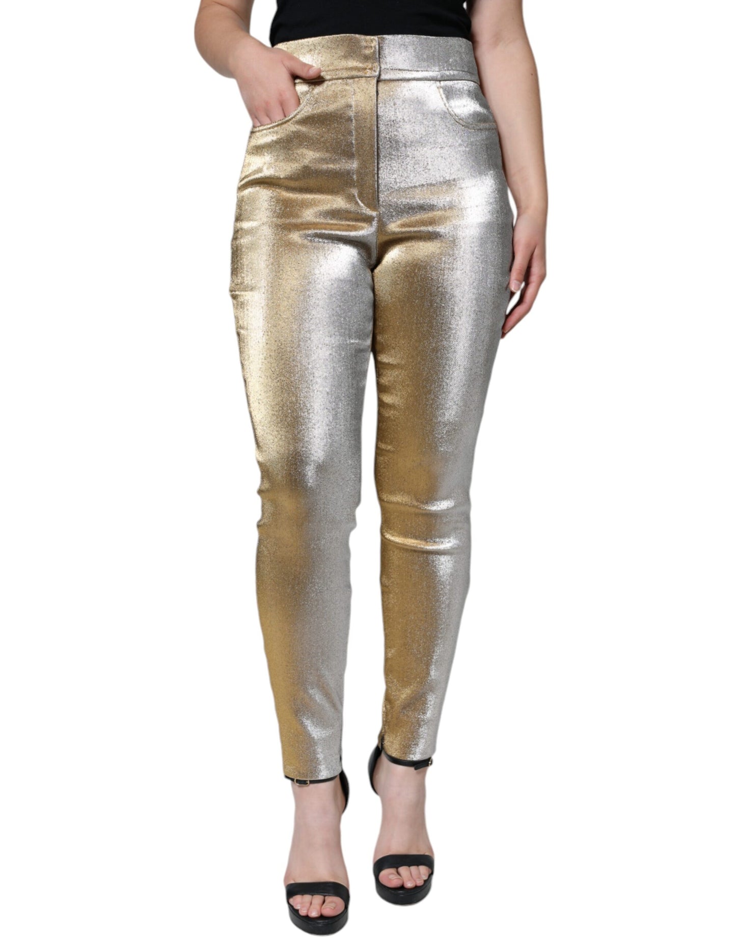 Вузькі штани Dolce &amp; Gabbana Metallic Gold із завищеною талією