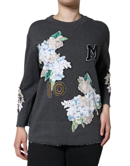 Коледжський светр Dolce &amp; Gabbana Grey Hydrangea із квітковими шипами