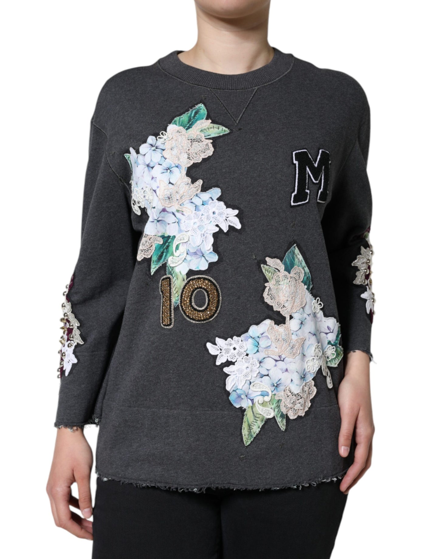 Коледжський светр Dolce &amp; Gabbana Grey Hydrangea із квітковими шипами