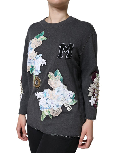 Коледжський светр Dolce &amp; Gabbana Grey Hydrangea із квітковими шипами
