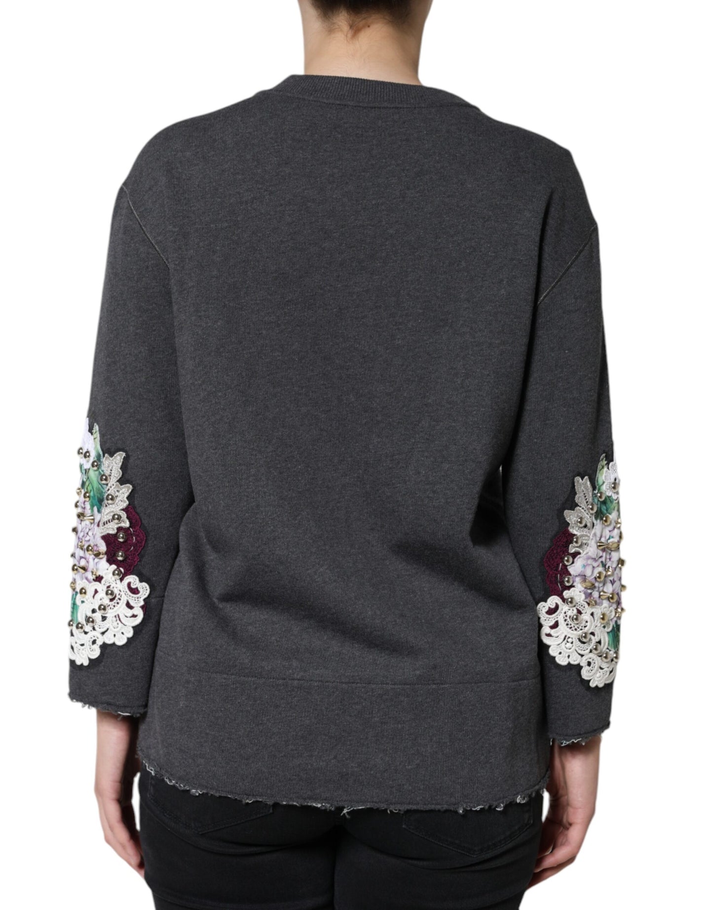 Коледжський светр Dolce &amp; Gabbana Grey Hydrangea із квітковими шипами