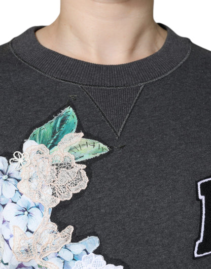 Коледжський светр Dolce &amp; Gabbana Grey Hydrangea із квітковими шипами