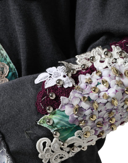 Коледжський светр Dolce &amp; Gabbana Grey Hydrangea із квітковими шипами