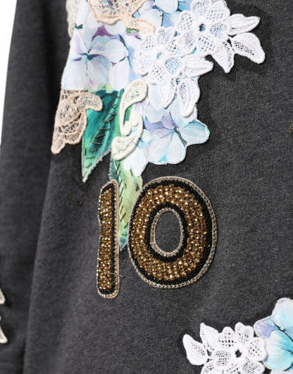 Коледжський светр Dolce &amp; Gabbana Grey Hydrangea із квітковими шипами
